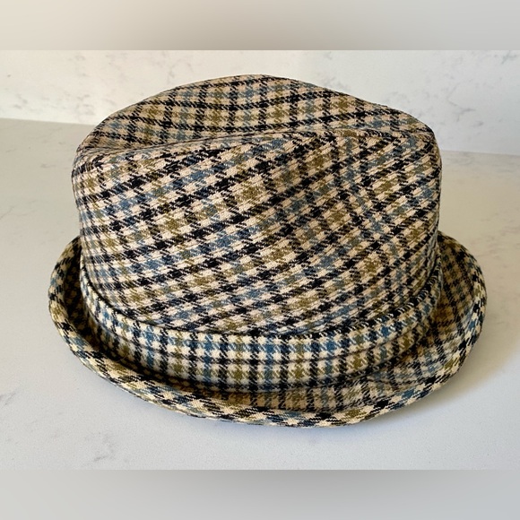 Vintage Snap-Back Crushable Wool Plaid Brown Blue Houndstooth Fedora Hat 7 1/8 - Picture 6 of 10